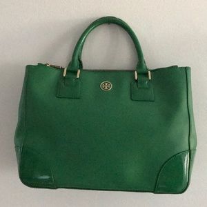 Kelly green saffiano leather Tory Burch tote
